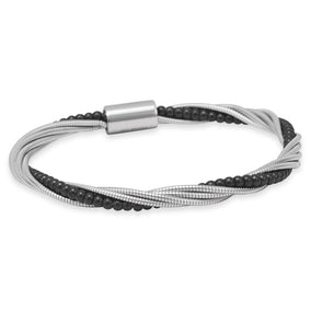 Twisted Stainless Steel Omega Bracelet with Black Tone Bead Chain