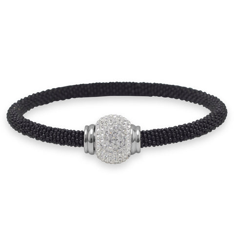 Black Tone Stainless Steel Bracelet with Crystal Ball