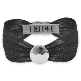 Black Tone Stainless Steel Mesh Bracelet with Faceted Disc