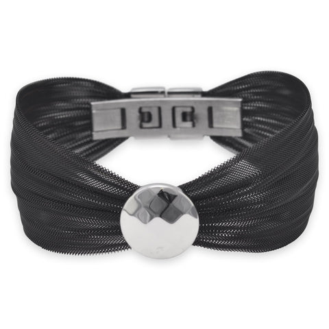 Black Tone Stainless Steel Mesh Bracelet with Faceted Disc