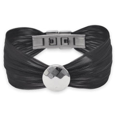 Black Tone Stainless Steel Mesh Bracelet with Faceted Disc