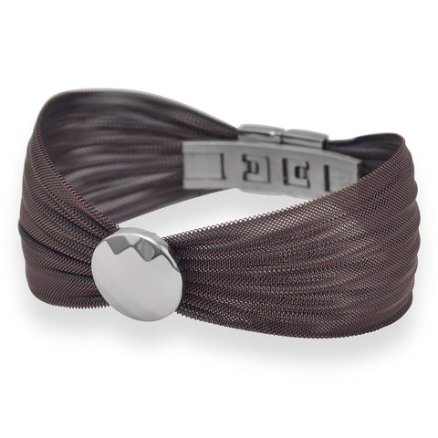 Brown Tone Stainless Steel Mesh Bracelet with Faceted Disc
