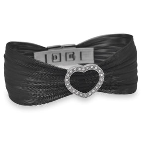 Black Tone Stainless Steel Mesh Bracelet with Open Crystal Heart