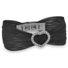 Black Tone Stainless Steel Mesh Bracelet with Open Crystal Heart