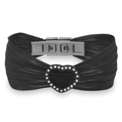 Black Tone Stainless Steel Mesh Bracelet with Open Crystal Heart