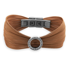 14 Karat Rose Gold Plated Stainless Steel Mesh Bracelet with Open Crystal Circle