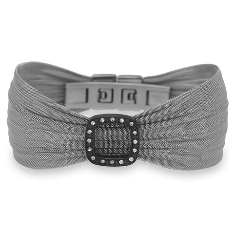 Elegant Stainless Steel Mesh Bracelet with Crystal Open Square