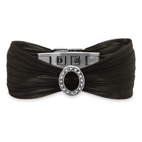 Black Tone Stainless Steel Mesh Bracelet with Open Crystal Oval