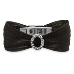 Black Tone Stainless Steel Mesh Bracelet with Open Crystal Oval