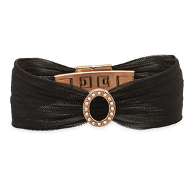Black Tone and Rose Gold Plated Stainless Steel Mesh Bracelet with Open Crystal Oval