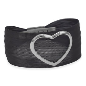 Bold Black Tone Stainless Steel Mesh Bracelet with Open Polished Heart