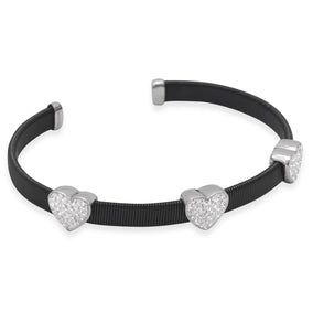 Black Tone Stainless Steel Crystal Heart Cuff Bracelet