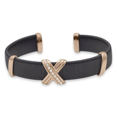 Black Tone Stainless Steel Cuff Bracelet with Rose Gold Plated 