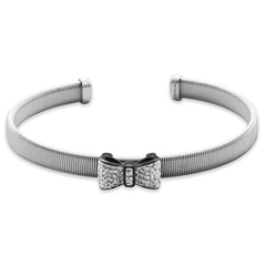 Stainless Steel Cuff Bracelet with Black Tone Crystal Bow