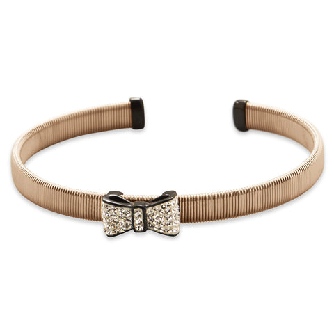 14 Karat Rose Gold Plated Stainless Steel Cuff Bracelet with Crystal Bow