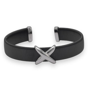 Black Tone Stainless Steel Cuff Bracelet with "X" Design