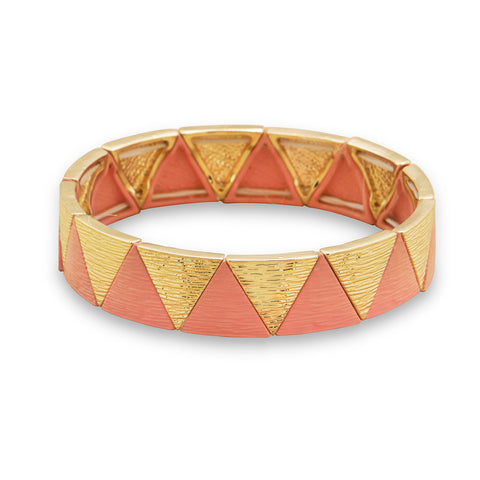 Gold and Salmon Pyramid Fashion Stretch Bracelet