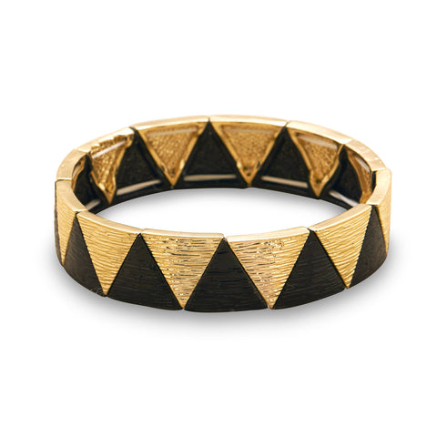 Gold and Black Pyramid Fashion Stretch Bracelet