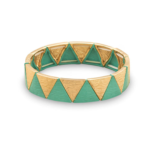 Gold and Green Pyramid Fashion Stretch Bracelet