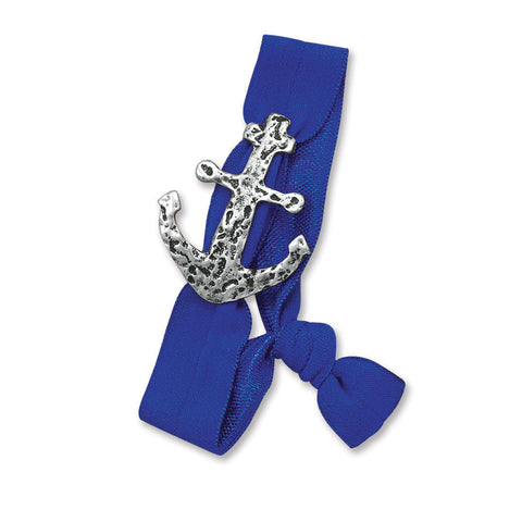 Blue Stretch Fashion Bracelet with Sideways Anchor