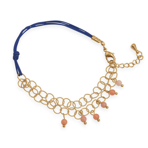 Multistrand 18K Gold Plated Copper Bracelet with Peach Agate