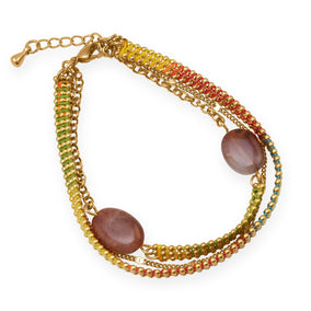 Multistrand 18K Gold Plated Copper Bracelet with Agate Beads