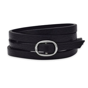 7" - 9" Black Leather Fashion Wrap Bracelet