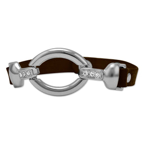 7.25" - 8" Brown Leather Fashion Bracelet with Silver Tone Oval Link