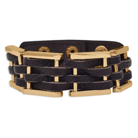 7.5" Gold Tone Woven Brown Leather Fashion Bracelet