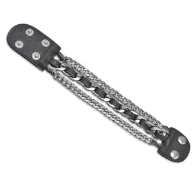 7" - 7.5" Grey Leather Fashion Bracelet with Silver Tone Chain