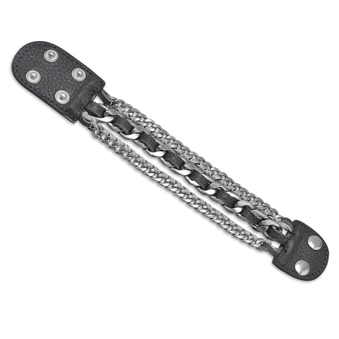 7" - 7.5" Grey Leather Fashion Bracelet with Silver Tone Chain