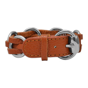 8" - 9" Tan Leather Fashion Bracelet with Round Silver Tone Links