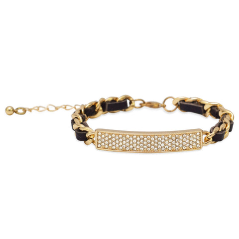 7" + 2" Thin Brown Leather Fashion Bracelet with Gold Tone Chain