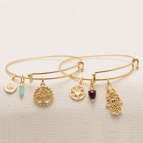 Expandable Gold Tone Hamsa Charm Fashion Bangle Bracelet