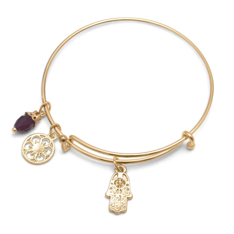 Expandable Gold Tone Hamsa Charm Fashion Bangle Bracelet