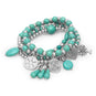 Set of 4 Silver Tone Multicharm Fashion Stretch Bracelets with Reconstituted Turquoise