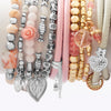 Set of 5 Silver Tone Multicharm Fashion Stretch Bracelets with Pink Beads
