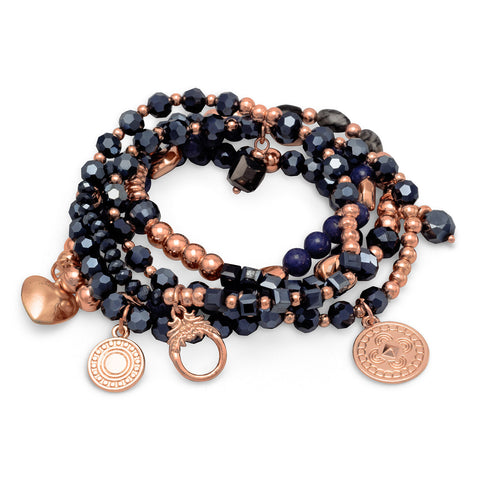 Set of 5 Copper Tone Multicharm Fashion Stretch Bracelets