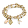 Set of 3 Gold Tone Fashion Stretch Bracelets with White Beads