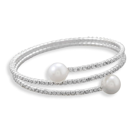 Crystal and Simulated Pearl Fashion Memory Bracelet