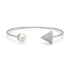 Silver Tone Fashion Cuff Bracelet with Imitation Pearl and Crystal Ends