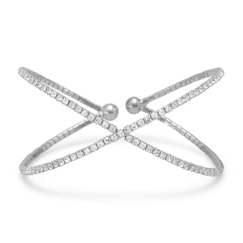 Silver Tone Criss Cross "X" Crystal Fashion Memory Bracelet