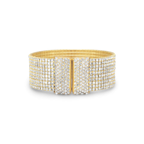 Glamorous Gold Tone Crystal Flex Cuff Fashion Bracelet