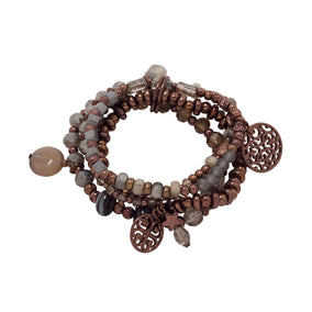 Set of 4 Chocolate Gold Tone Fashion Stretch Bracelets with Grey Crystals