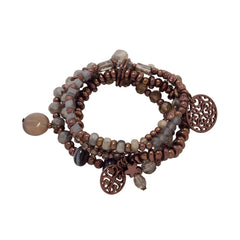 Set of 4 Chocolate Gold Tone Fashion Stretch Bracelets with Grey Crystals