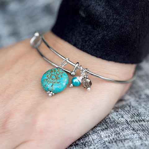 Expandable Magnesite Charm Fashion Bangle Bracelet