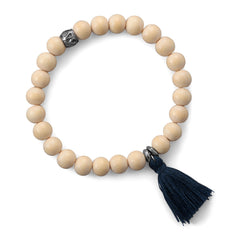 Light Wood Bead with Dark Blue Tassel Fashion Bracelet