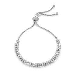 Silver Tone CZ Friendship Bolo Fashion Bracelet