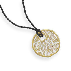 Twisted Black Cord Fashion Necklace with Gold Tone and Crystal Pendant