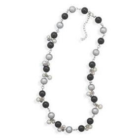 Black, Silver and White Glass Bead Fashion Necklace